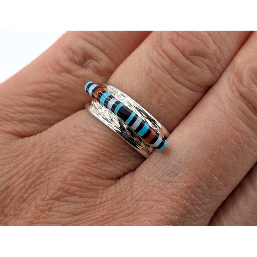 Handmade Zuni Channel Ring 7.75 - Women's Southwest Pueblo Jewelry Signed VM ***